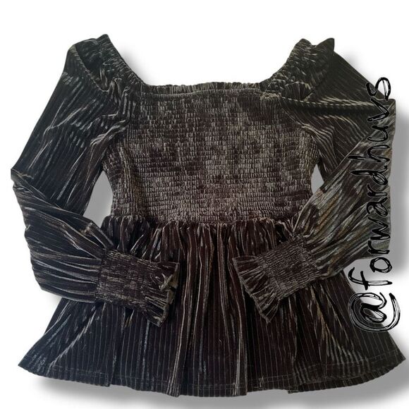 Velvet Square Neck Smocked Tunic Top – Retro Long Sleeve Size Large - Picture 7 of 9